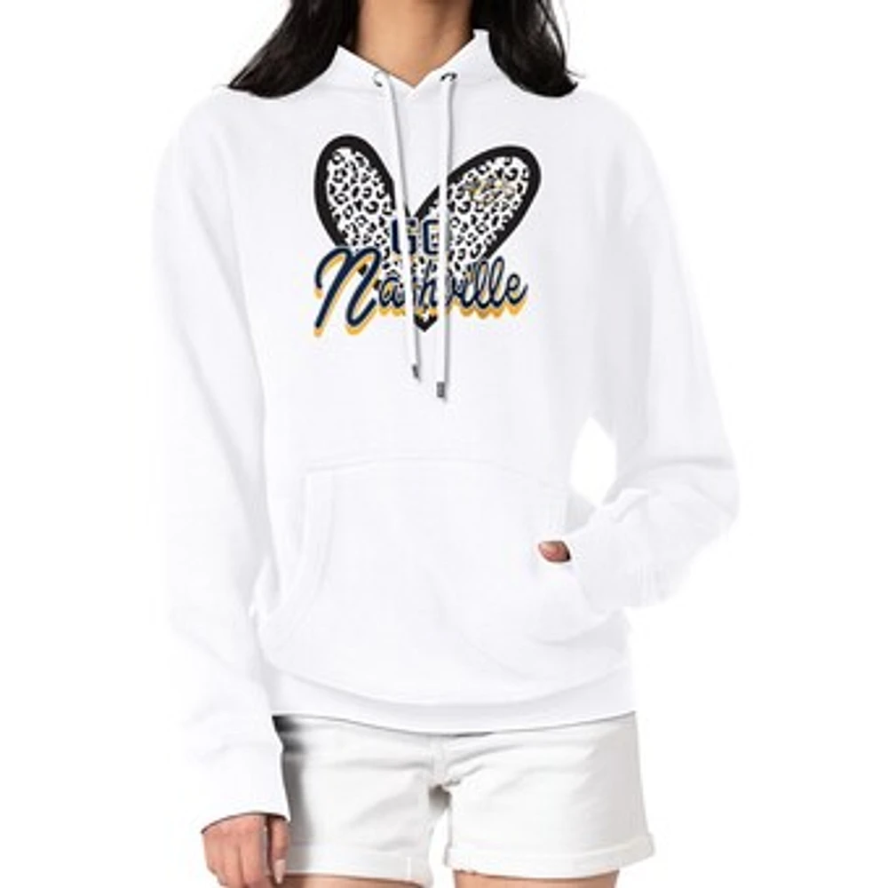 Women's G-III 4Her by Carl Banks White Nashville Predators Animal Print Heart Fleece Pullover Hoodie