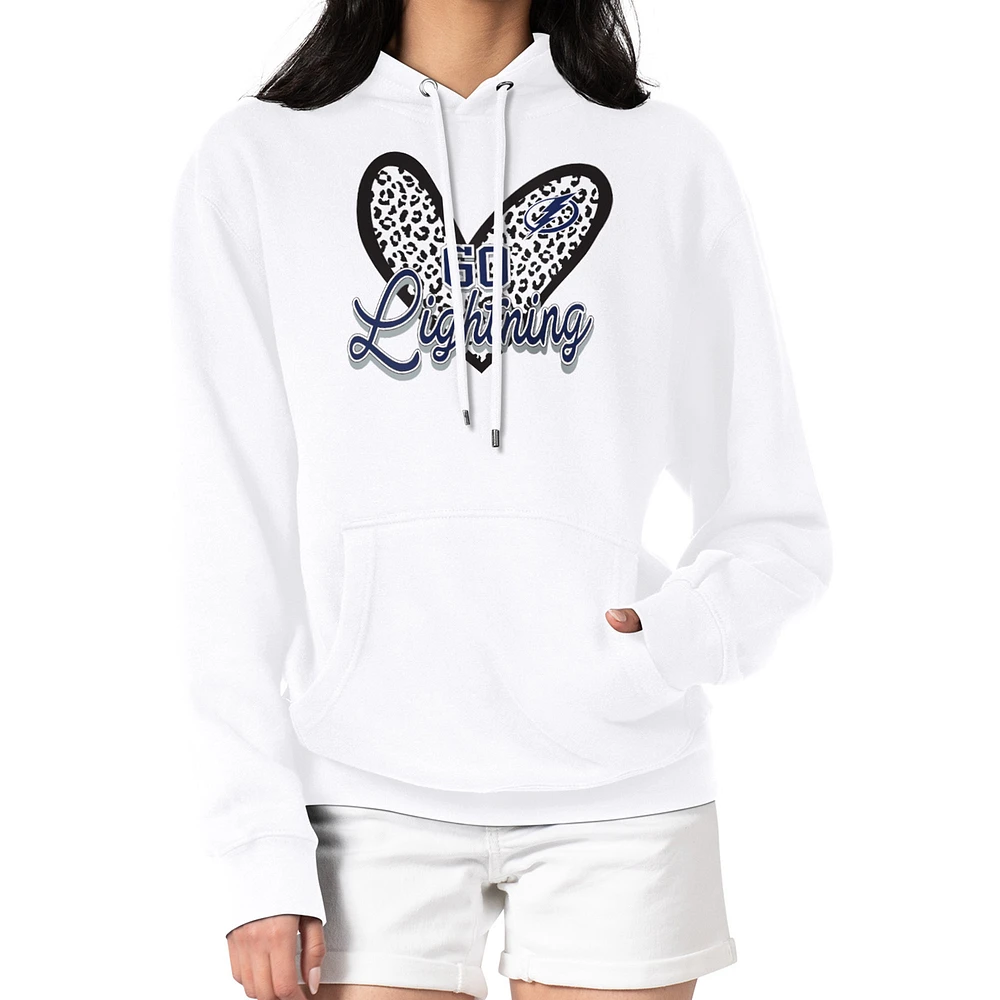Women's G-III 4Her by Carl Banks White Tampa Bay Lightning Animal Print Heart Fleece Pullover Hoodie