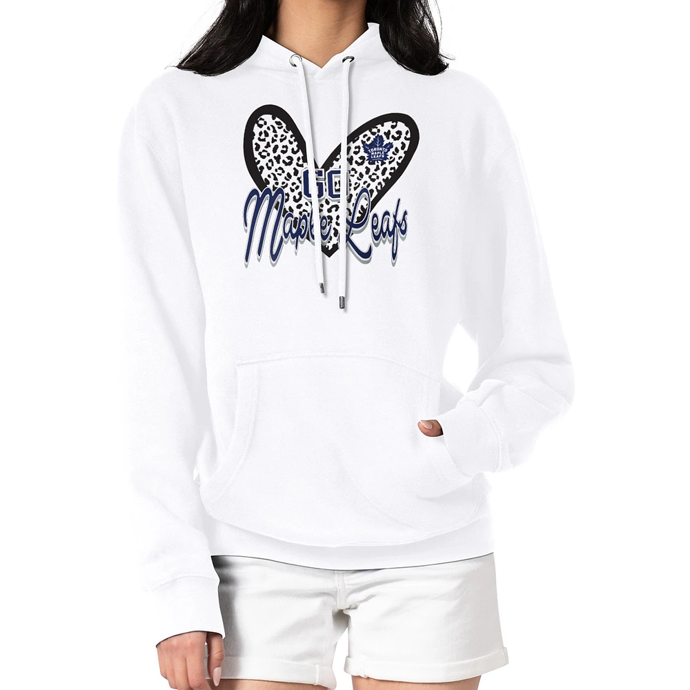 Women's G-III 4Her by Carl Banks White Toronto Maple Leafs Animal Print Heart Fleece Pullover Hoodie