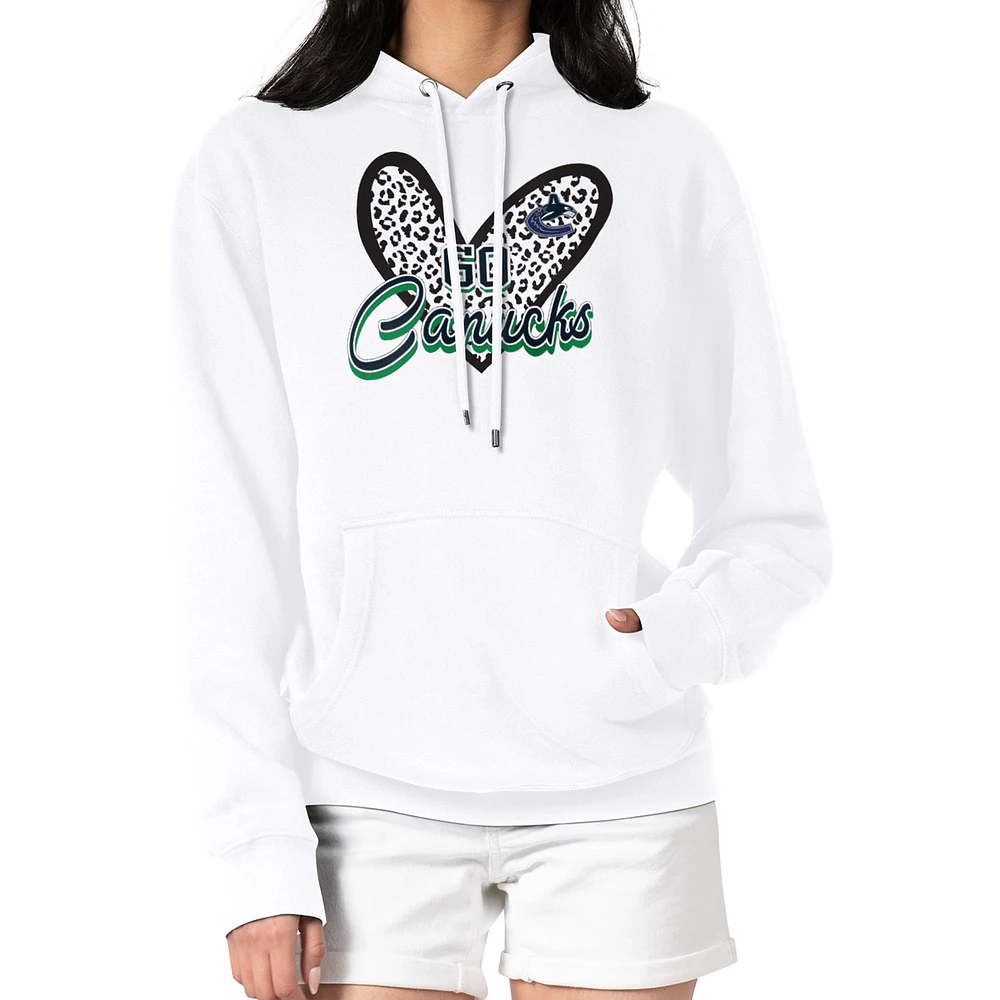 Women's G-III 4Her by Carl Banks White Vancouver Canucks Animal Print Heart Fleece Pullover Hoodie
