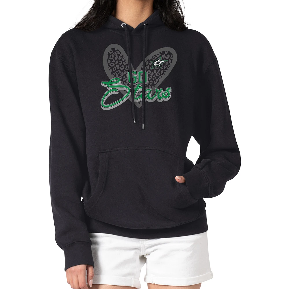 Women's G-III 4Her by Carl Banks Black Dallas Stars Animal Print Heart Fleece Pullover Hoodie