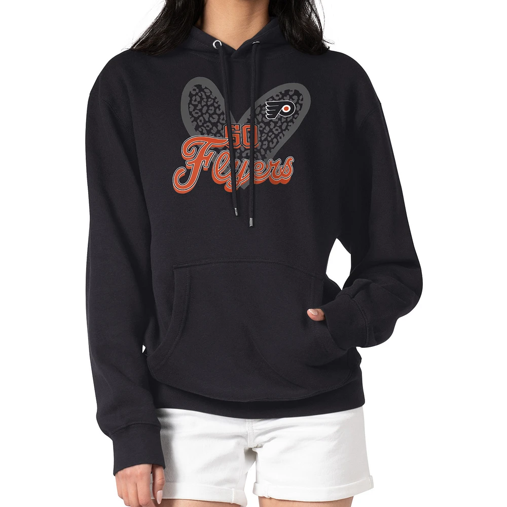 Women's G-III 4Her by Carl Banks Black Philadelphia Flyers Animal Print Heart Fleece Pullover Hoodie