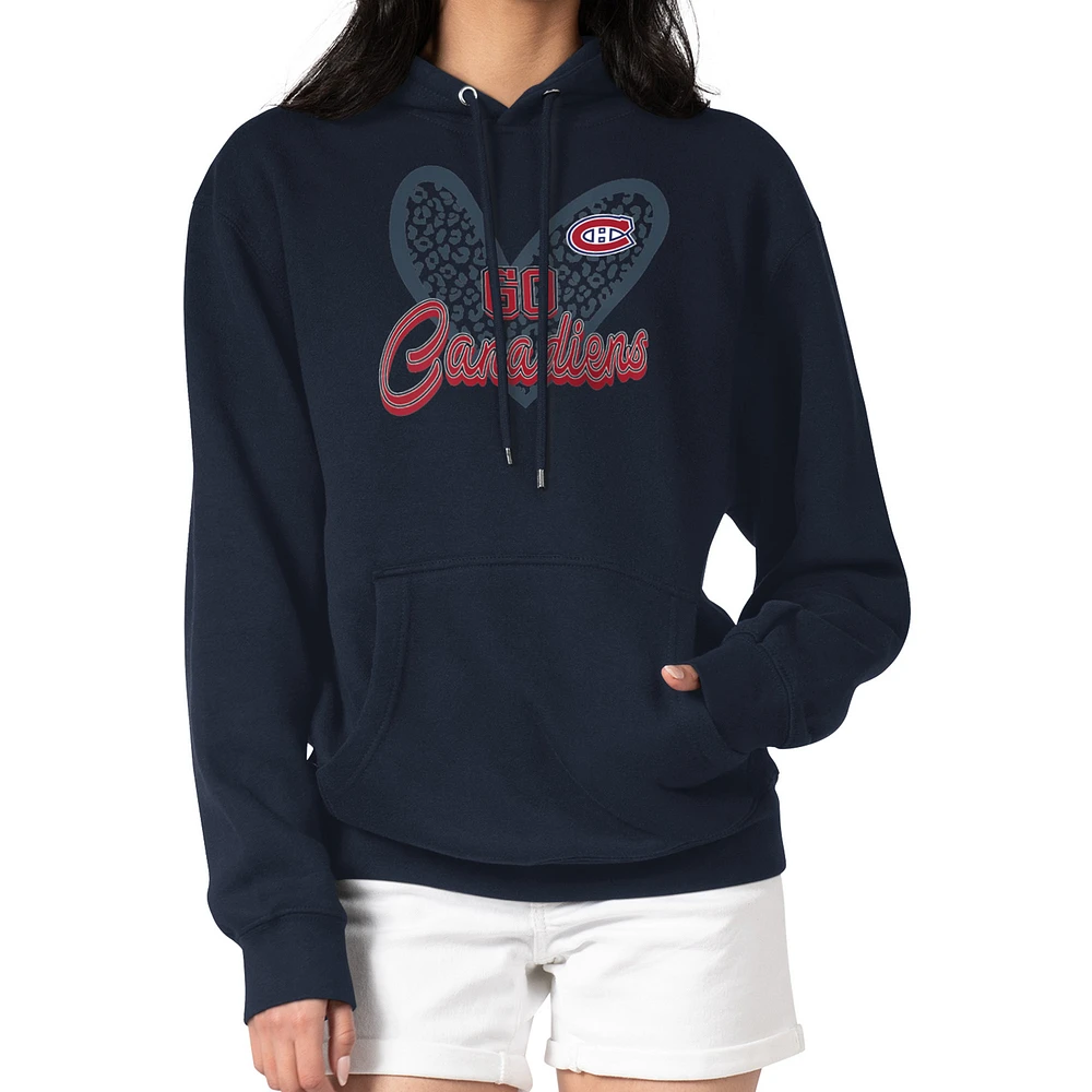 Women's G-III 4Her by Carl Banks Navy Montreal Canadiens Animal Print Heart Fleece Pullover Hoodie