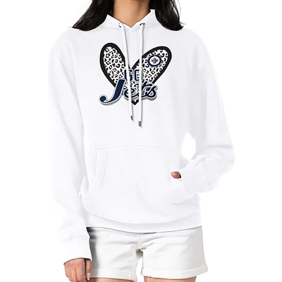 Women's G-III 4Her by Carl Banks White Winnipeg Jets Animal Print Heart Fleece Pullover Hoodie