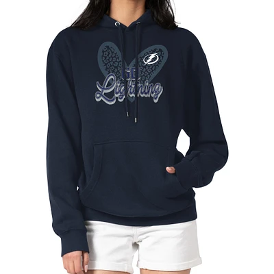 Women's G-III 4Her by Carl Banks Navy Tampa Bay Lightning Animal Print Heart Fleece Pullover Hoodie