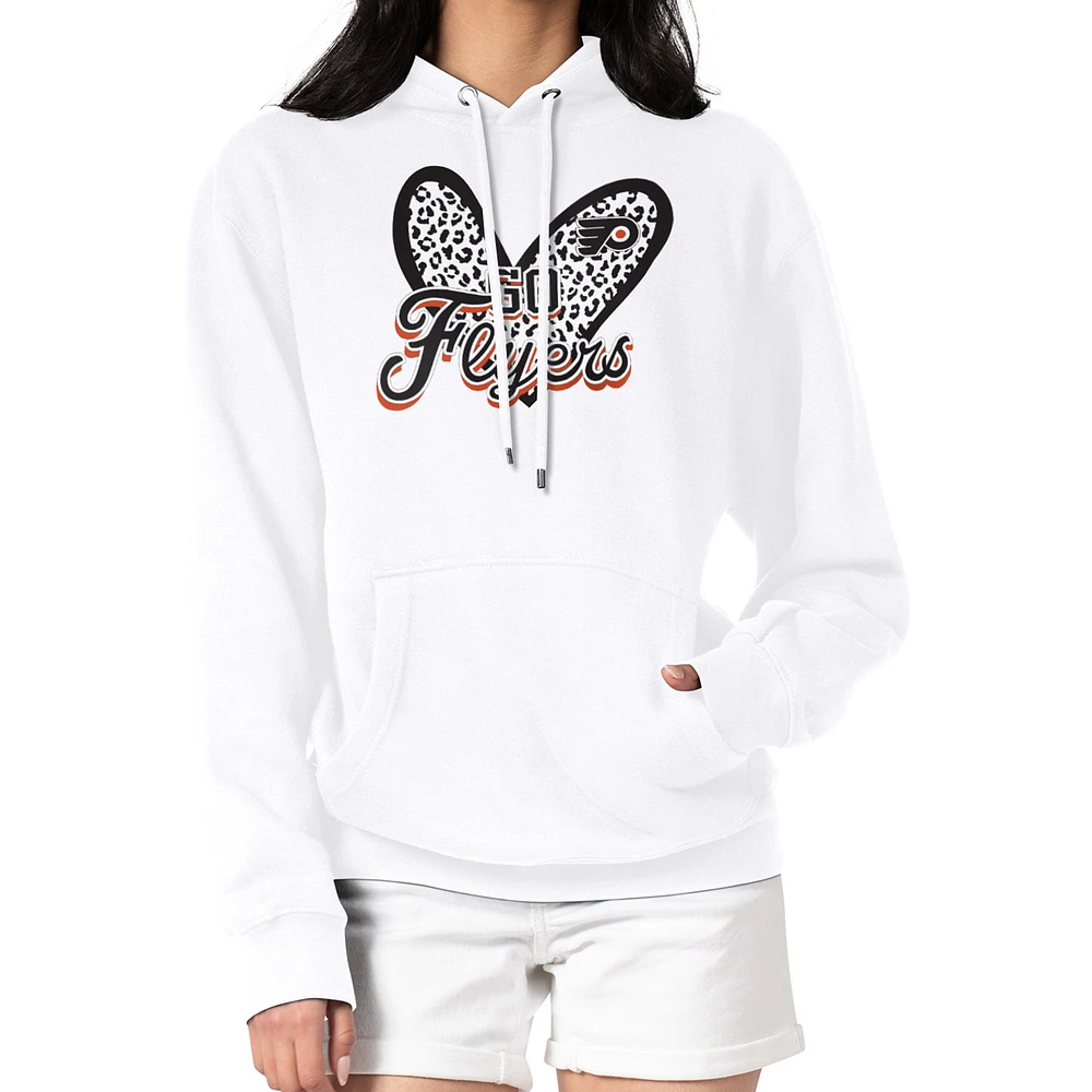 Women's G-III 4Her by Carl Banks White Philadelphia Flyers Animal Print Heart Fleece Pullover Hoodie
