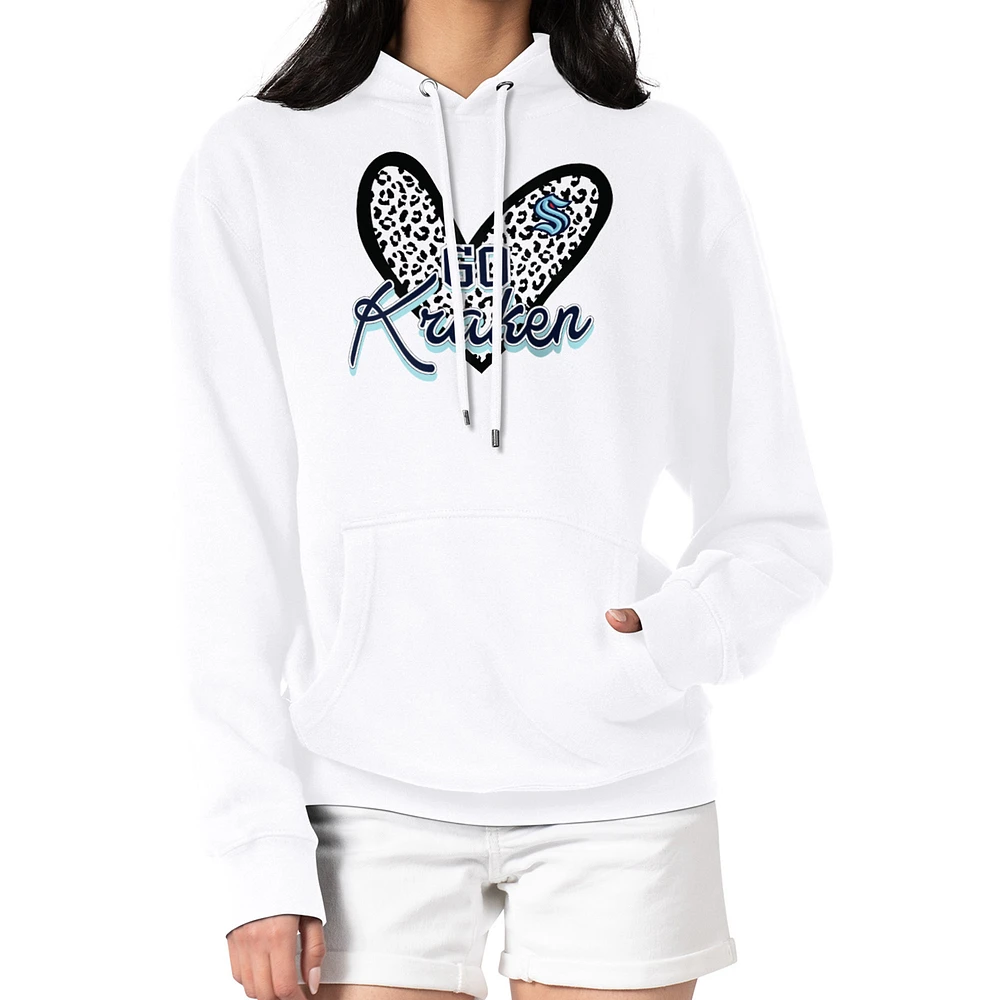 Women's G-III 4Her by Carl Banks White Seattle Kraken Animal Print Heart Fleece Pullover Hoodie