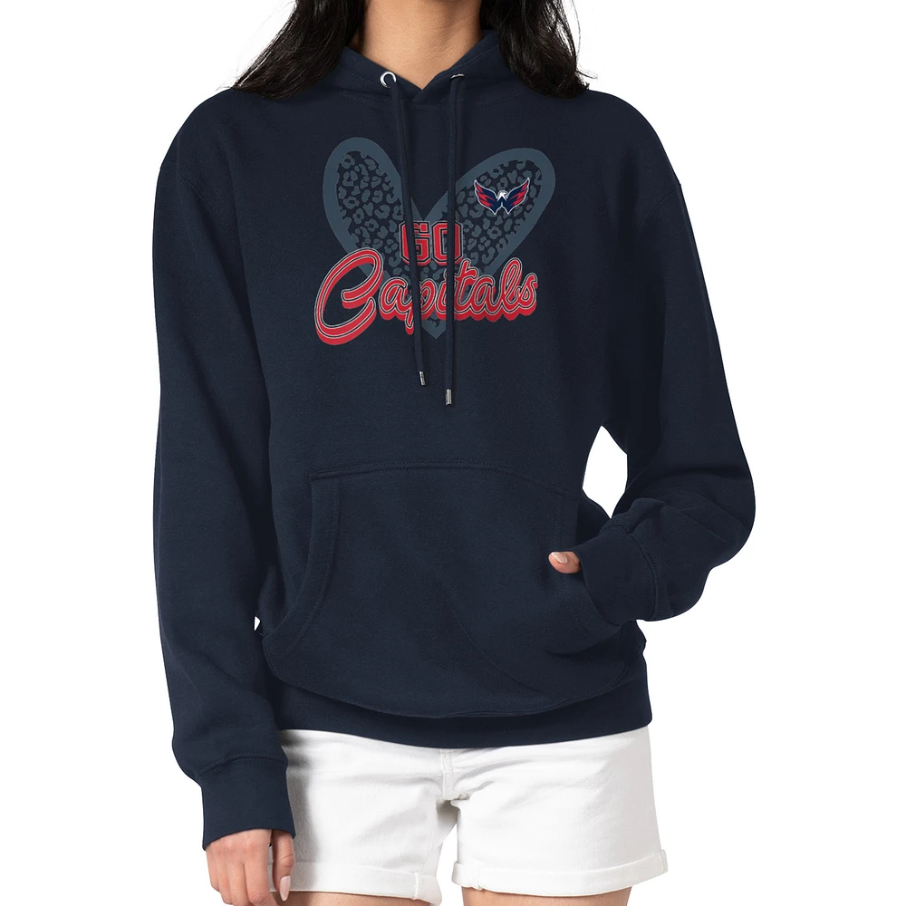 Women's G-III 4Her by Carl Banks Navy Washington Capitals Animal Print Heart Fleece Pullover Hoodie