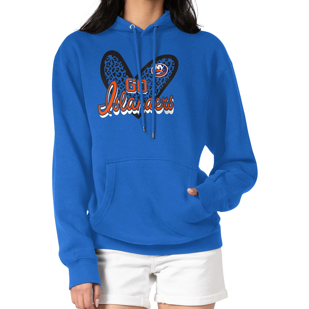 Women's G-III 4Her by Carl Banks Royal New York Islanders Animal Print Heart Fleece Pullover Hoodie