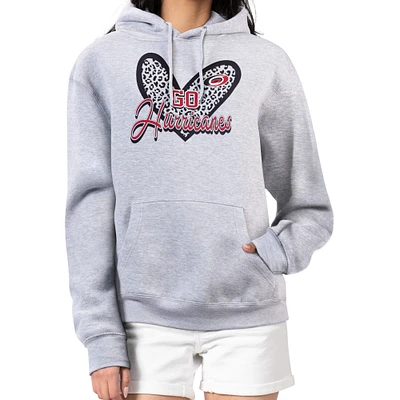 Women's G-III 4Her by Carl Banks Heather Gray Carolina Hurricanes Animal Print Heart Fleece Pullover Hoodie