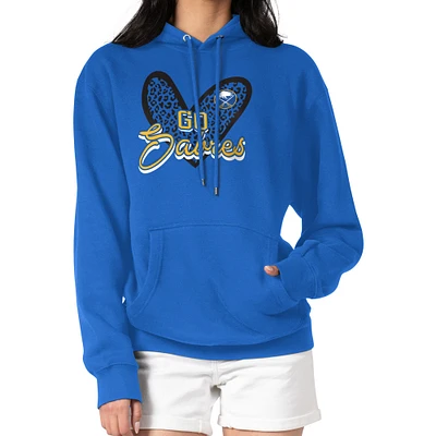 Women's G-III 4Her by Carl Banks Royal Buffalo Sabres Animal Print Heart Fleece Pullover Hoodie