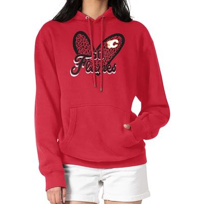 Women's G-III 4Her by Carl Banks Calgary Flames Animal Print Heart Fleece Pullover Hoodie