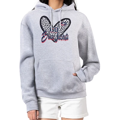 Women's G-III 4Her by Carl Banks Heather Gray Columbus Blue Jackets Animal Print Heart Fleece Pullover Hoodie