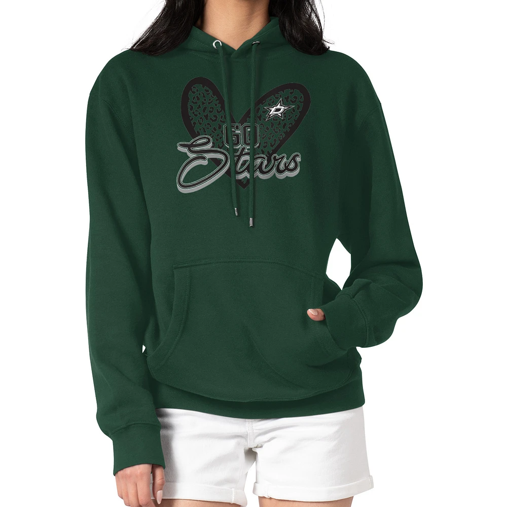 Women's G-III 4Her by Carl Banks Kelly Green Dallas Stars Animal Print Heart Fleece Pullover Hoodie