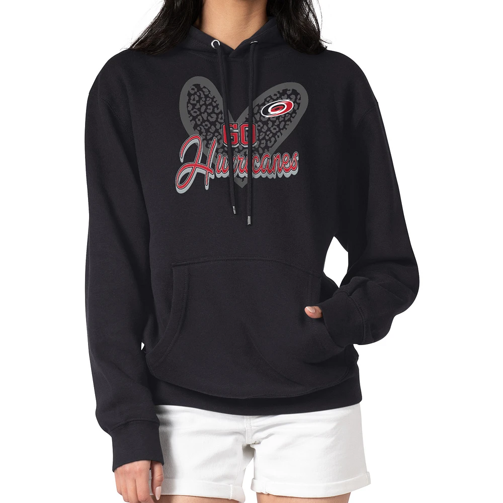 Women's G-III 4Her by Carl Banks Black Carolina Hurricanes Animal Print Heart Fleece Pullover Hoodie