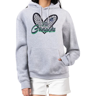 Women's G-III 4Her by Carl Banks Heather Gray Vancouver Canucks Animal Print Heart Fleece Pullover Hoodie