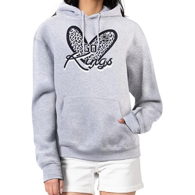 Women's G-III 4Her by Carl Banks Heather Gray Los Angeles Kings Animal Print Heart Fleece Pullover Hoodie