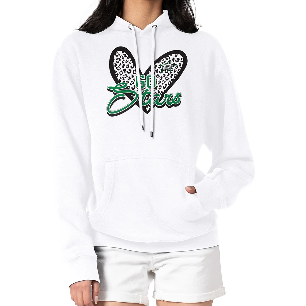 Women's G-III 4Her by Carl Banks White Dallas Stars Animal Print Heart Fleece Pullover Hoodie
