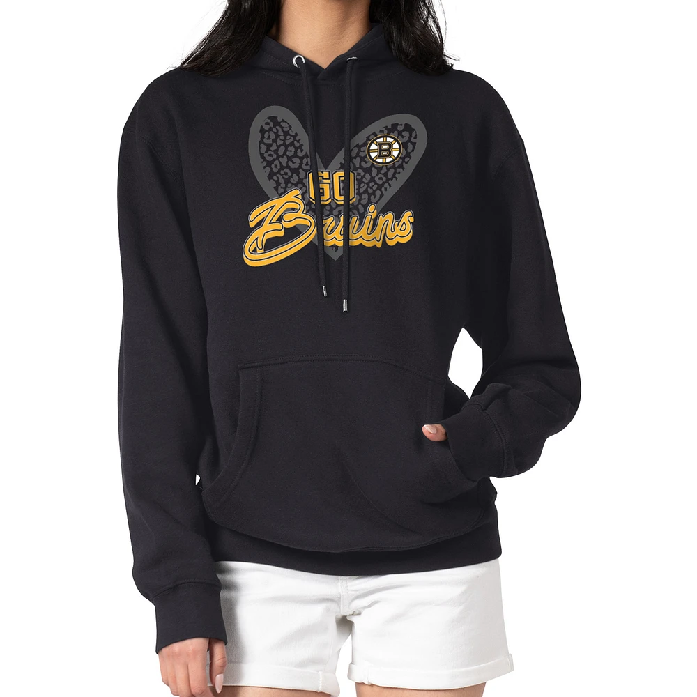 Women's G-III 4Her by Carl Banks Boston Bruins Animal Print Heart Fleece Pullover Hoodie