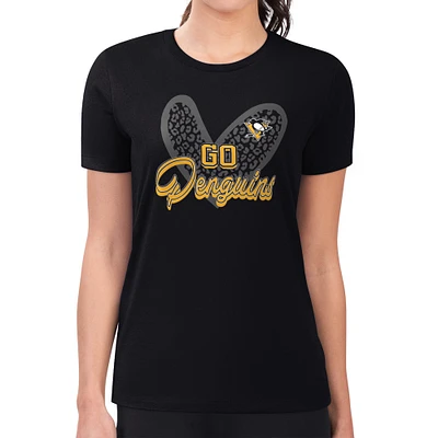 Women's G-III 4Her by Carl Banks Pittsburgh Penguins Super-Slim Fit Lightweight Animal Print Heart T-Shirt