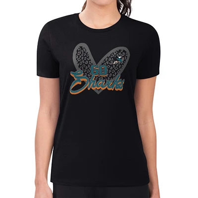 Women's G-III 4Her by Carl Banks San Jose Sharks Super-Slim Fit Lightweight Animal Print Heart T-Shirt