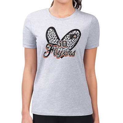 Women's G-III 4Her by Carl Banks Heather Gray Philadelphia Flyers Super-Slim Fit Lightweight Animal Print Heart T-Shirt