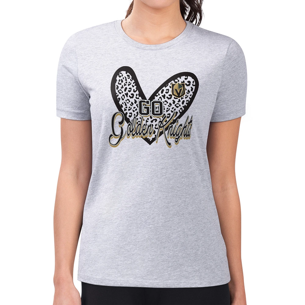 Women's G-III 4Her by Carl Banks Heather Gray Vegas Golden Knights Super-Slim Fit Lightweight Animal Print Heart T-Shirt