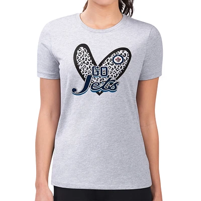 Women's G-III 4Her by Carl Banks Heather Gray Winnipeg Jets Super-Slim Fit Lightweight Animal Print Heart T-Shirt