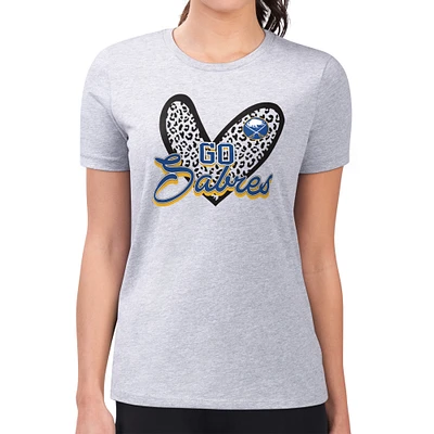 Women's G-III 4Her by Carl Banks Heather Gray Buffalo Sabres Super-Slim Fit Lightweight Animal Print Heart T-Shirt