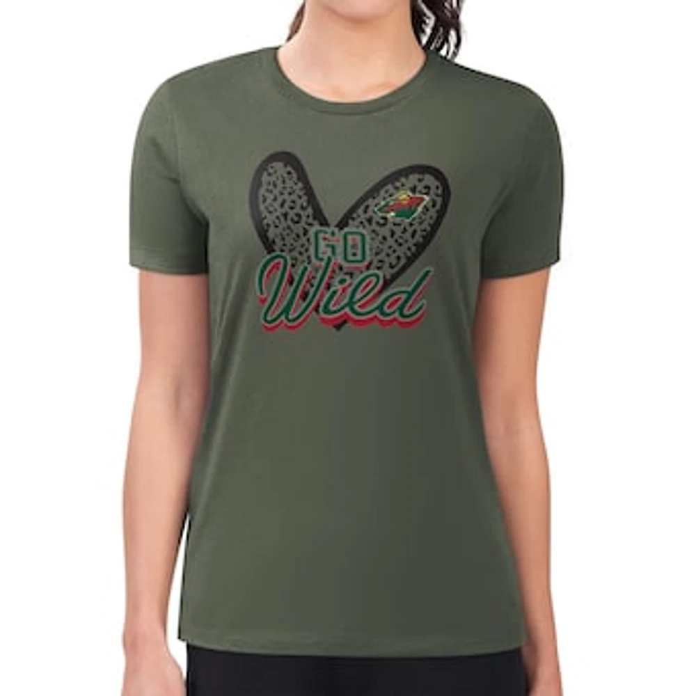 Women's G-III 4Her by Carl Banks Olive Minnesota Wild Super-Slim Fit Lightweight Animal Print Heart T-Shirt