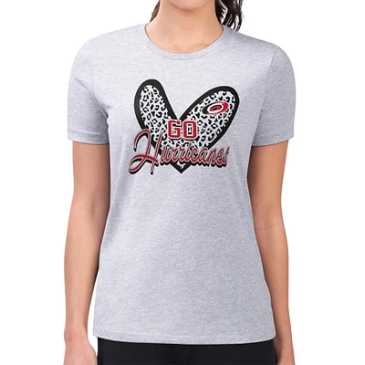 Women's G-III 4Her by Carl Banks Heather Gray Carolina Hurricanes Super-Slim Fit Lightweight Animal Print Heart T-Shirt
