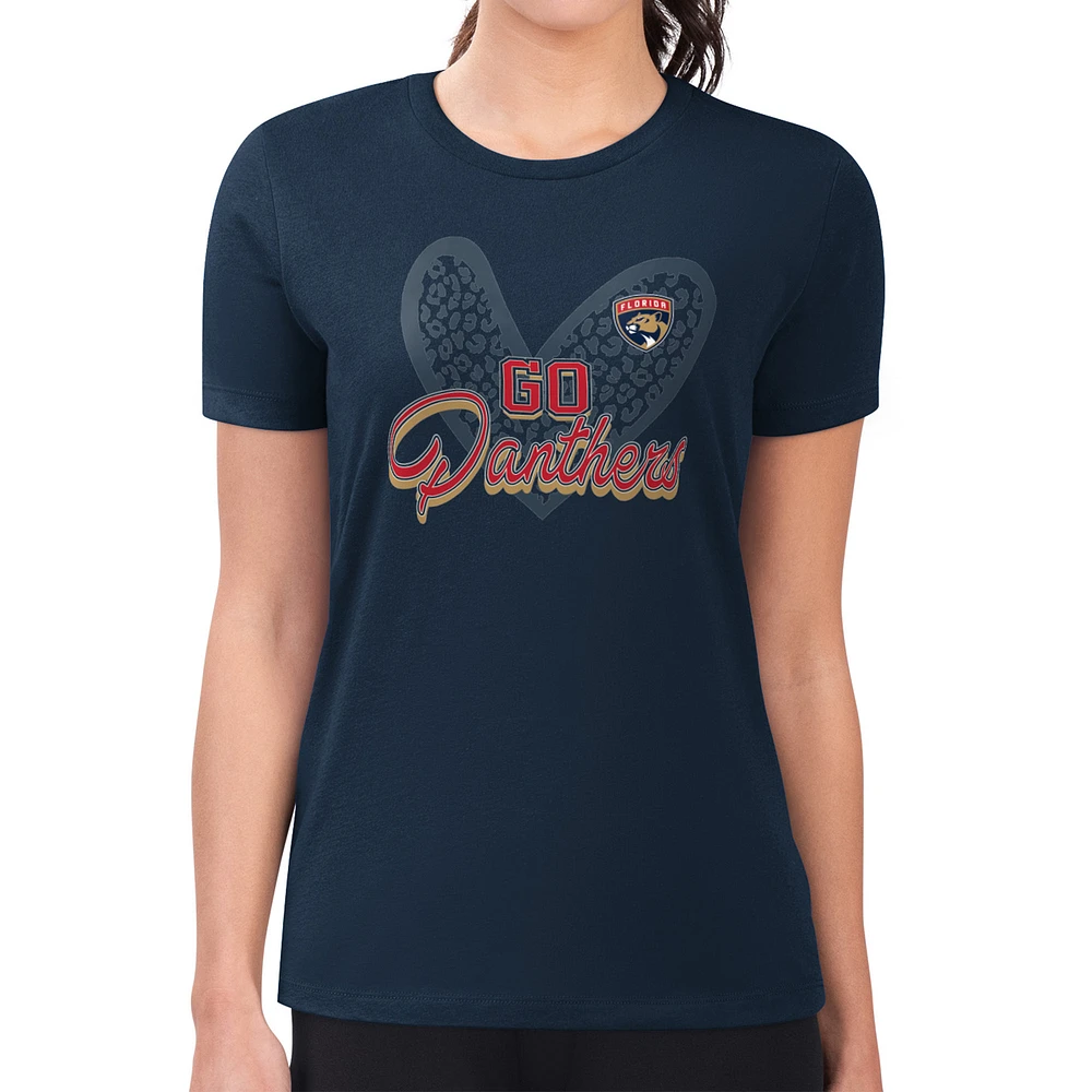 Women's G-III 4Her by Carl Banks Navy Florida Panthers Super-Slim Fit Lightweight Animal Print Heart T-Shirt