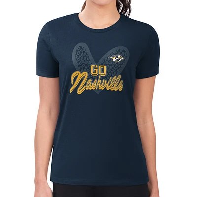 Women's G-III 4Her by Carl Banks Navy Nashville Predators Super-Slim Fit Lightweight Animal Print Heart T-Shirt