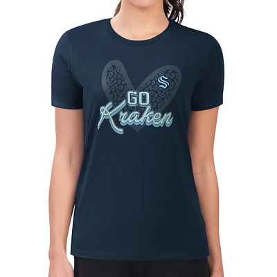 Women's G-III 4Her by Carl Banks Navy Seattle Kraken Super-Slim Fit Lightweight Animal Print Heart T-Shirt