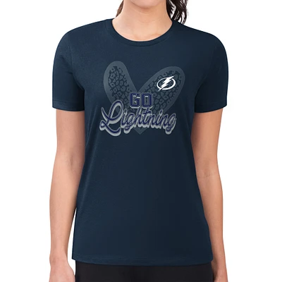Women's G-III 4Her by Carl Banks Navy Tampa Bay Lightning Super-Slim Fit Lightweight Animal Print Heart T-Shirt