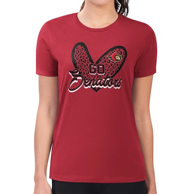 Women's G-III 4Her by Carl Banks Ottawa Senators Super-Slim Fit Lightweight Animal Print Heart T-Shirt