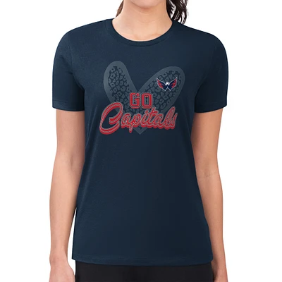 Women's G-III 4Her by Carl Banks Navy Washington Capitals Super-Slim Fit Lightweight Animal Print Heart T-Shirt