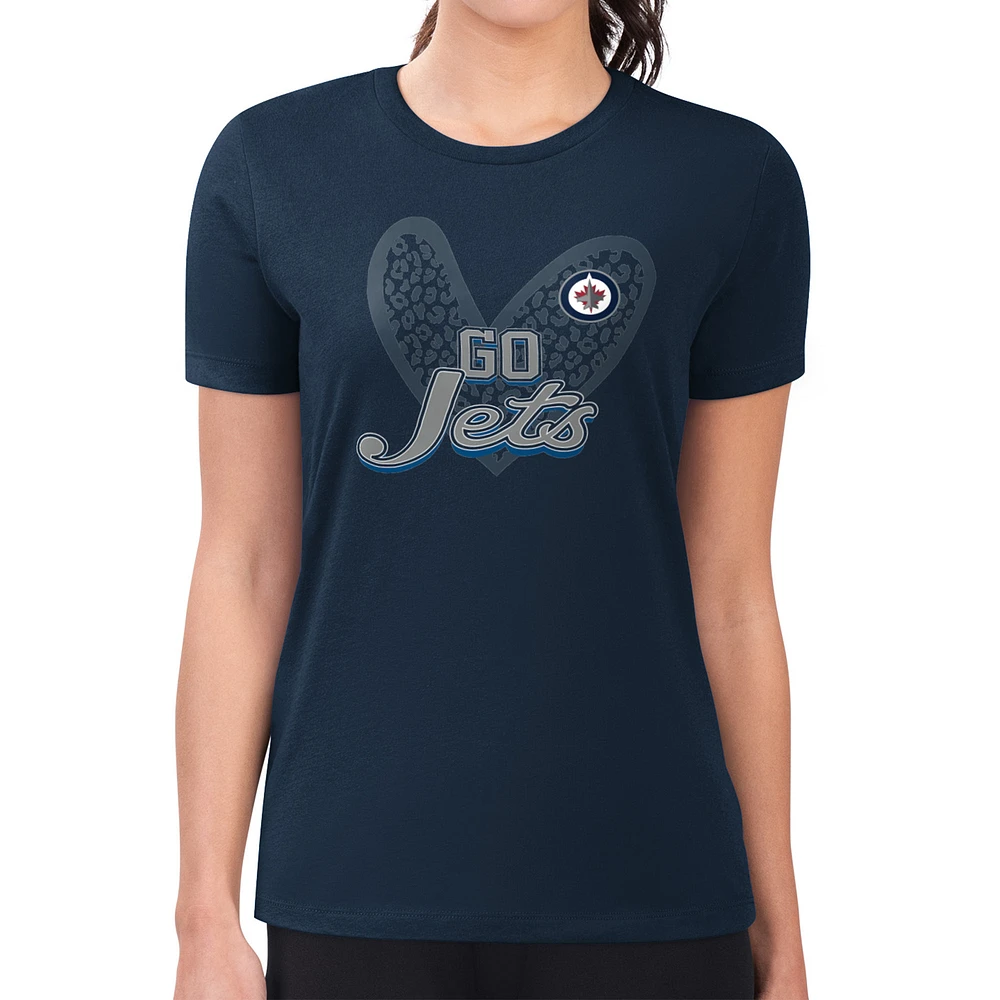 Women's G-III 4Her by Carl Banks Navy Winnipeg Jets Super-Slim Fit Lightweight Animal Print Heart T-Shirt