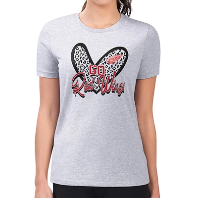 Women's G-III 4Her by Carl Banks Heather Gray Detroit Red Wings Super-Slim Fit Lightweight Animal Print Heart T-Shirt