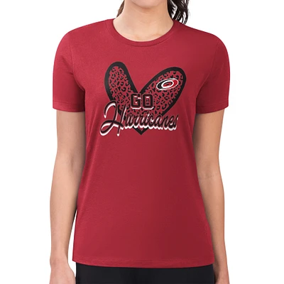 Women's G-III 4Her by Carl Banks Carolina Hurricanes Super-Slim Fit Lightweight Animal Print Heart T-Shirt