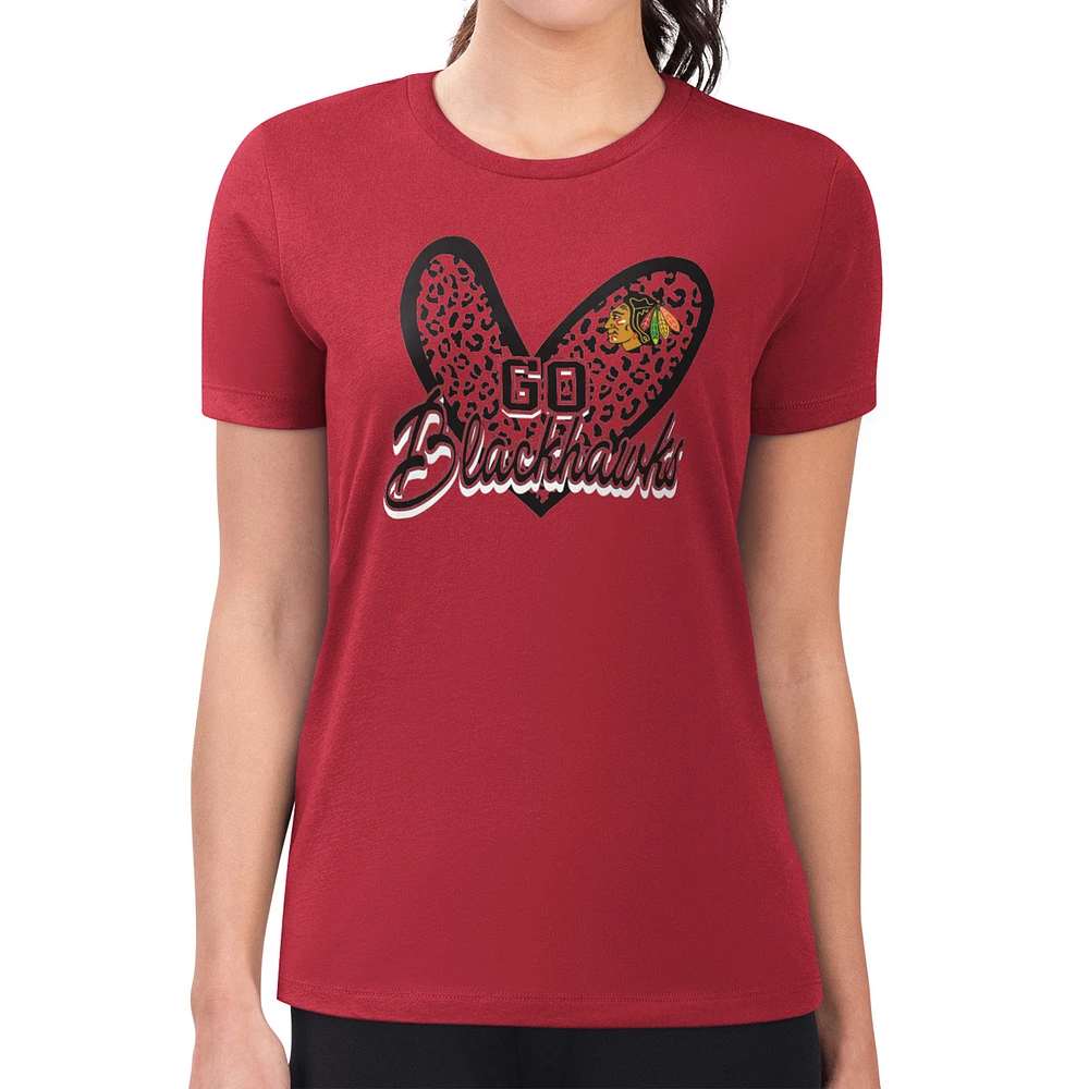 Women's G-III 4Her by Carl Banks Chicago Blackhawks Super-Slim Fit Lightweight Animal Print Heart T-Shirt