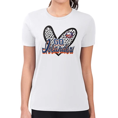 Women's G-III 4Her by Carl Banks White New York Islanders Super-Slim Fit Lightweight Animal Print Heart T-Shirt