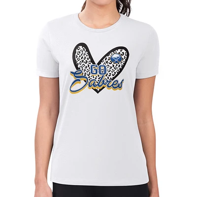 Women's G-III 4Her by Carl Banks White Buffalo Sabres Super-Slim Fit Lightweight Animal Print Heart T-Shirt