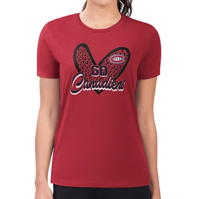 Women's G-III 4Her by Carl Banks Montreal Canadiens Super-Slim Fit Lightweight Animal Print Heart T-Shirt