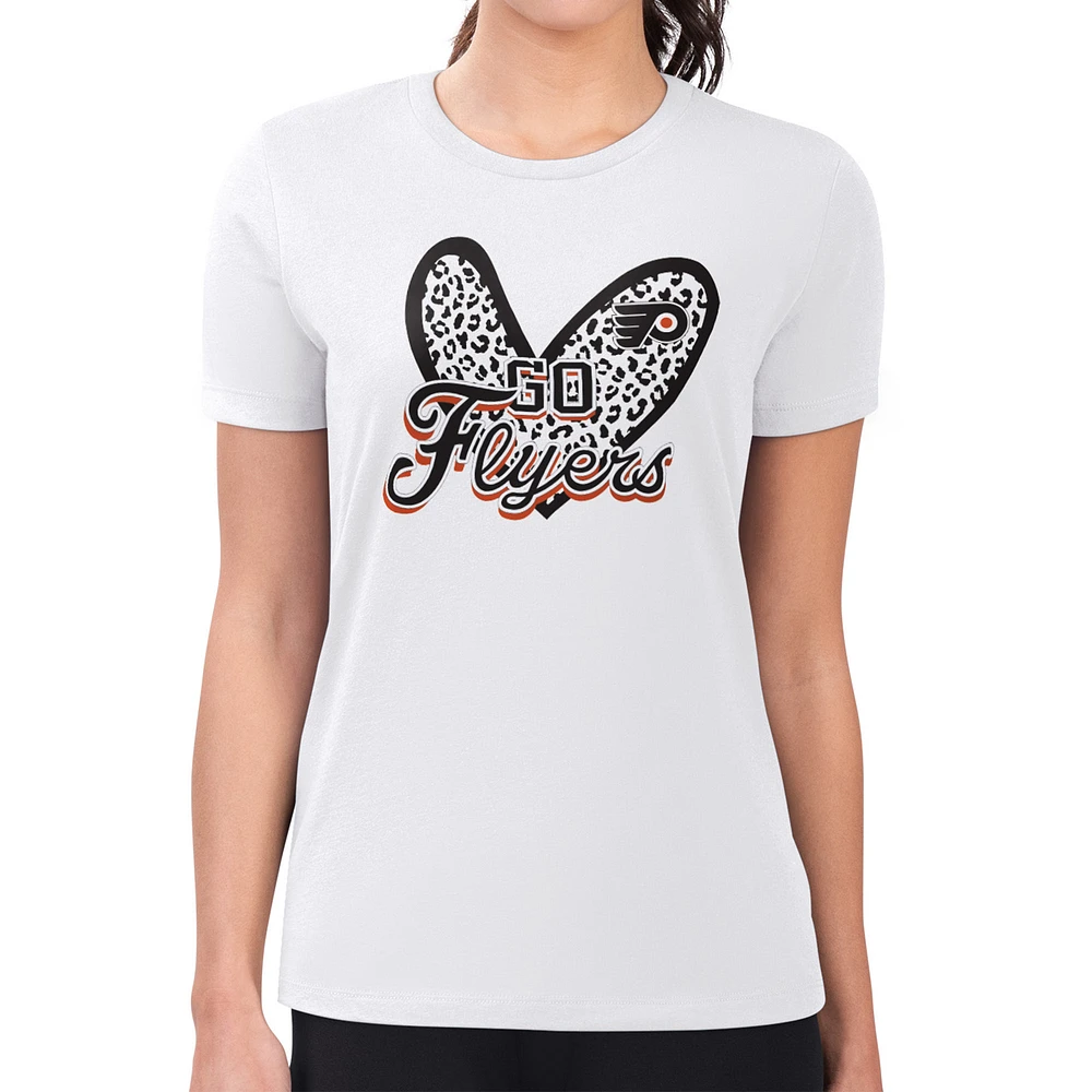 Women's G-III 4Her by Carl Banks White Philadelphia Flyers Super-Slim Fit Lightweight Animal Print Heart T-Shirt