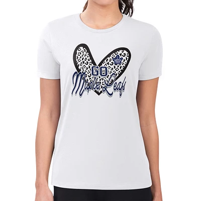 Women's G-III 4Her by Carl Banks White Toronto Maple Leafs Super-Slim Fit Lightweight Animal Print Heart T-Shirt