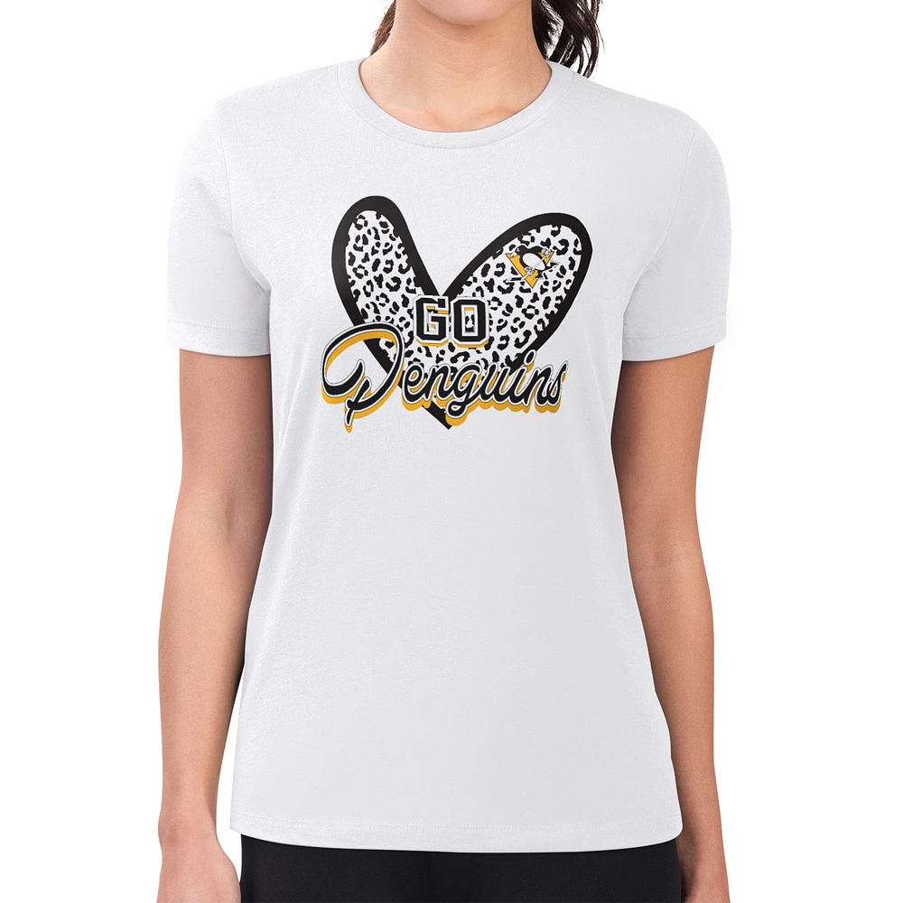 Women's G-III 4Her by Carl Banks Pittsburgh Penguins Super-Slim Fit Lightweight Animal Print Heart T-Shirt