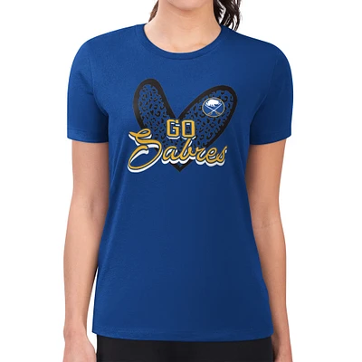 Women's G-III 4Her by Carl Banks Royal Buffalo Sabres Super-Slim Fit Lightweight Animal Print Heart T-Shirt