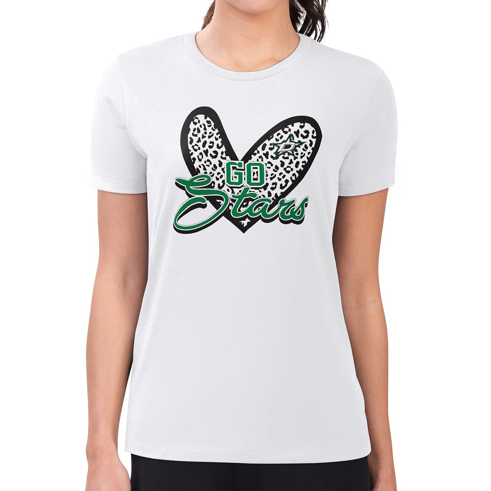 Women's G-III 4Her by Carl Banks Dallas Stars Super-Slim Fit Lightweight Animal Print Heart T-Shirt
