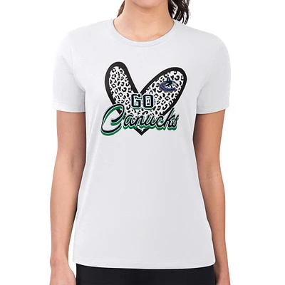 Women's G-III 4Her by Carl Banks White Vancouver Canucks Super-Slim Fit Lightweight Animal Print Heart T-Shirt